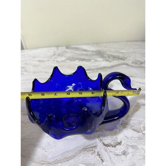 Vintage Cobalt Blue Blown Glass Swan Candy Dish MCM Decorative - Picture 8 of 14